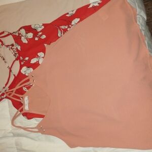 Naked Zebra Red Floral and Peach Tank Tops